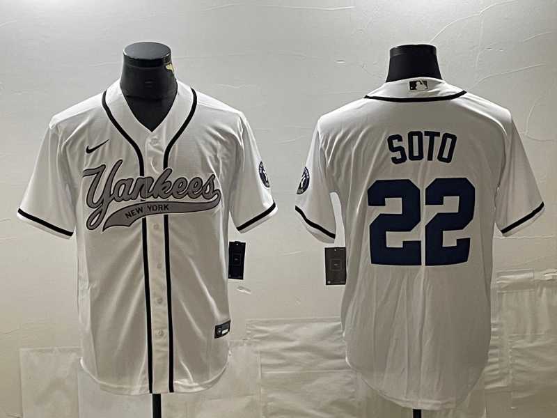 Men%27s New York Yankees #22 Juan Soto White With Patch Cool Base Stitched Baseball Jersey2->texas rangers->MLB Jersey